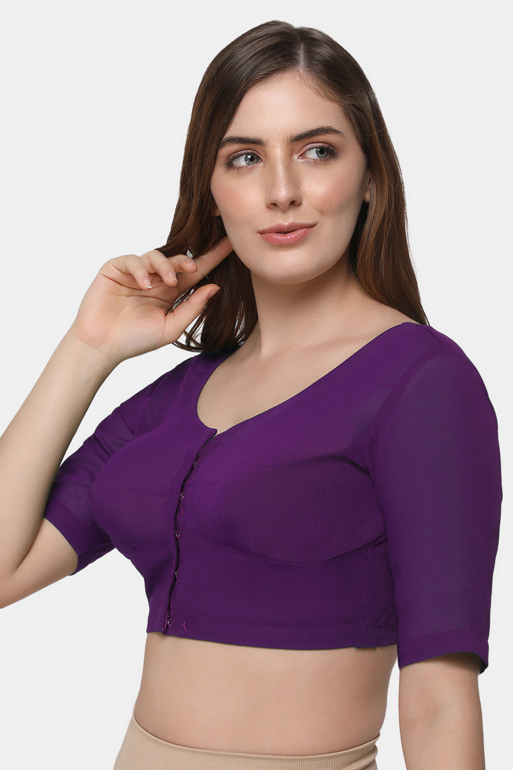 Naidu Hall Women's 2x2 Cotton Saree Blouse | Readymade Round Neck Short Sleeve Woven Cotton Blouse | Plain Traditional Blouse for Cotton, Handloom & Linen Sarees - RNRE