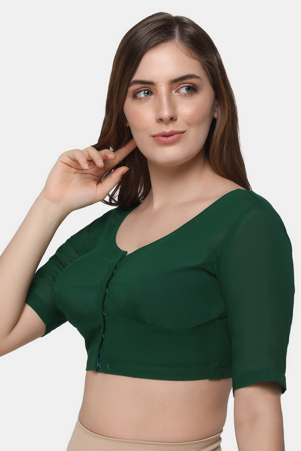 Naidu Hall Women's 2x2 Cotton Saree Blouse | Readymade Round Neck Short Sleeve Woven Cotton Blouse | Plain Traditional Blouse for Cotton, Handloom & Linen Sarees - RNRE