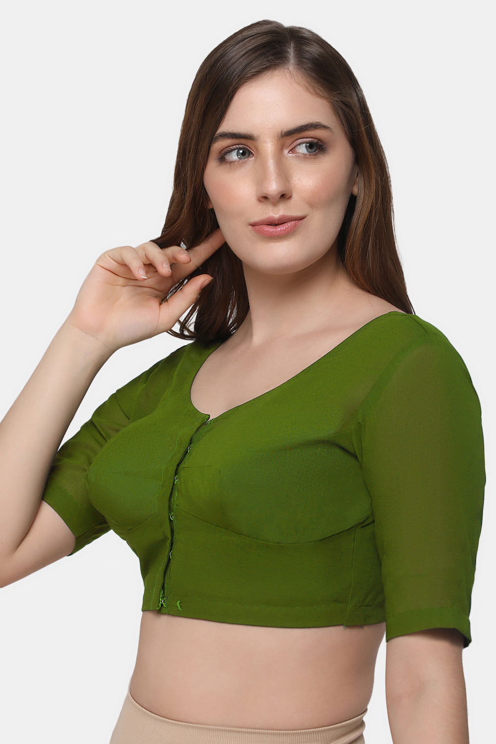 Naidu Hall Women's 2x2 Cotton Saree Blouse | Readymade Round Neck Short Sleeve Woven Cotton Blouse | Plain Traditional Blouse for Cotton, Handloom & Linen Sarees - RNRE