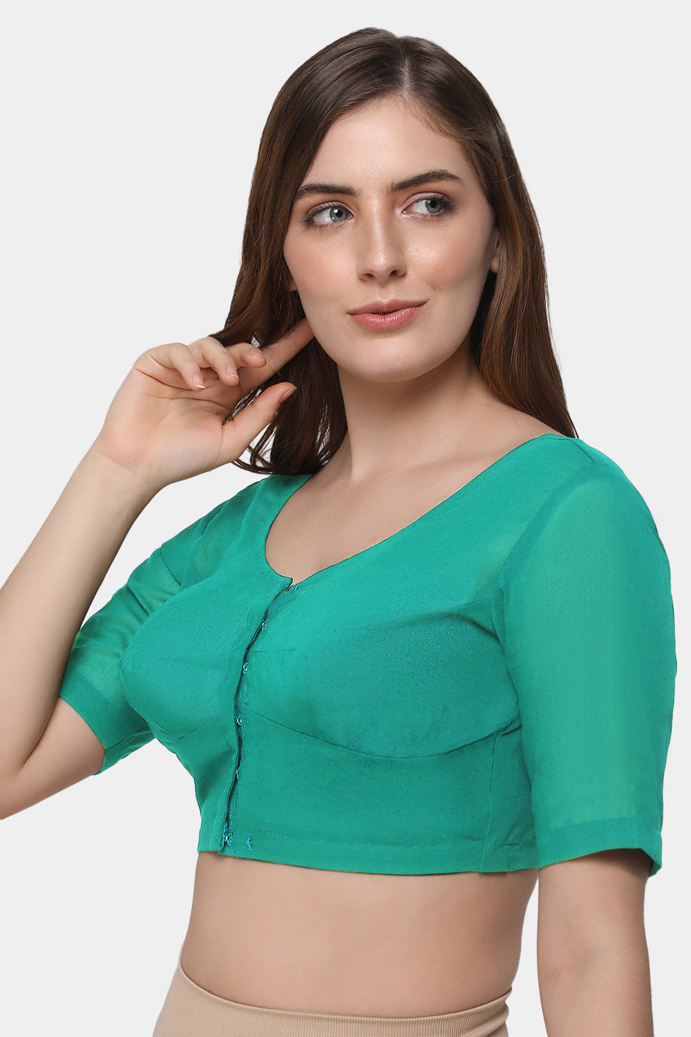 Naidu Hall Women's 2x2 Cotton Saree Blouse | Readymade Round Neck Short Sleeve Woven Cotton Blouse | Plain Traditional Blouse for Cotton, Handloom & Linen Sarees - RNRE