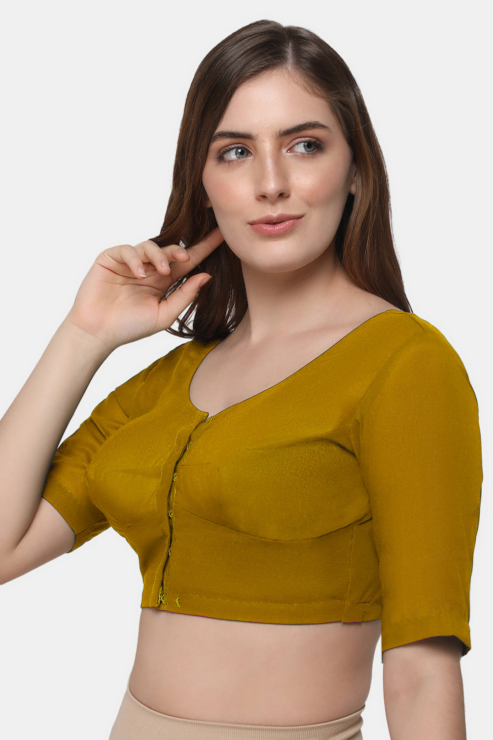 Naidu Hall Women's 2x2 Cotton Saree Blouse | Readymade Round Neck Short Sleeve Woven Cotton Blouse | Plain Traditional Blouse for Cotton, Handloom & Linen Sarees - RNRE
