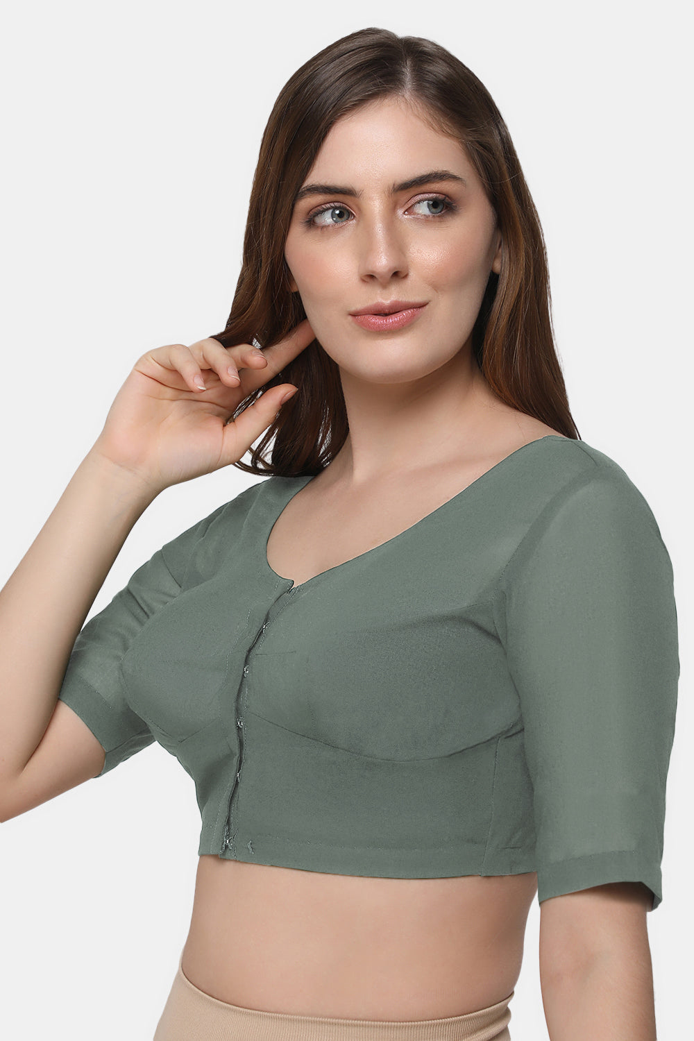 Naidu Hall Women's 2x2 Cotton Saree Blouse | Readymade Round Neck Short Sleeve Woven Cotton Blouse | Plain Traditional Blouse for Cotton, Handloom & Linen Sarees - RNRE