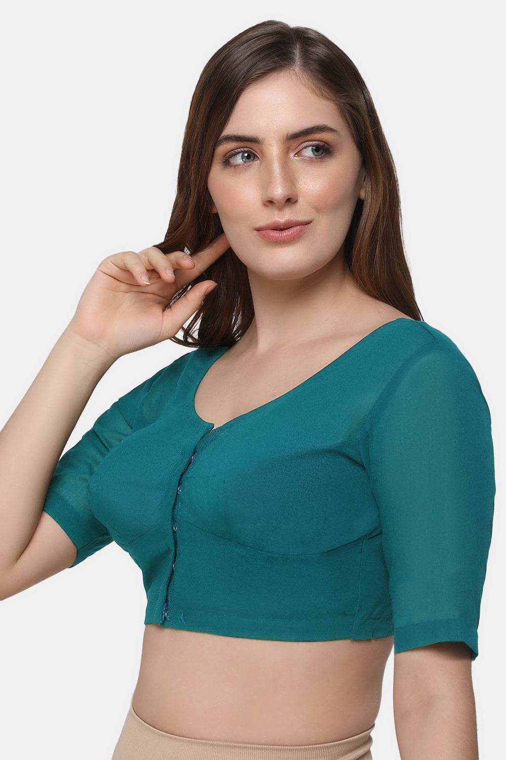 Naidu Hall Women's 2x2 Cotton Saree Blouse | Readymade Round Neck Short Sleeve Woven Cotton Blouse | Plain Traditional Blouse for Cotton, Handloom & Linen Sarees - RNRE