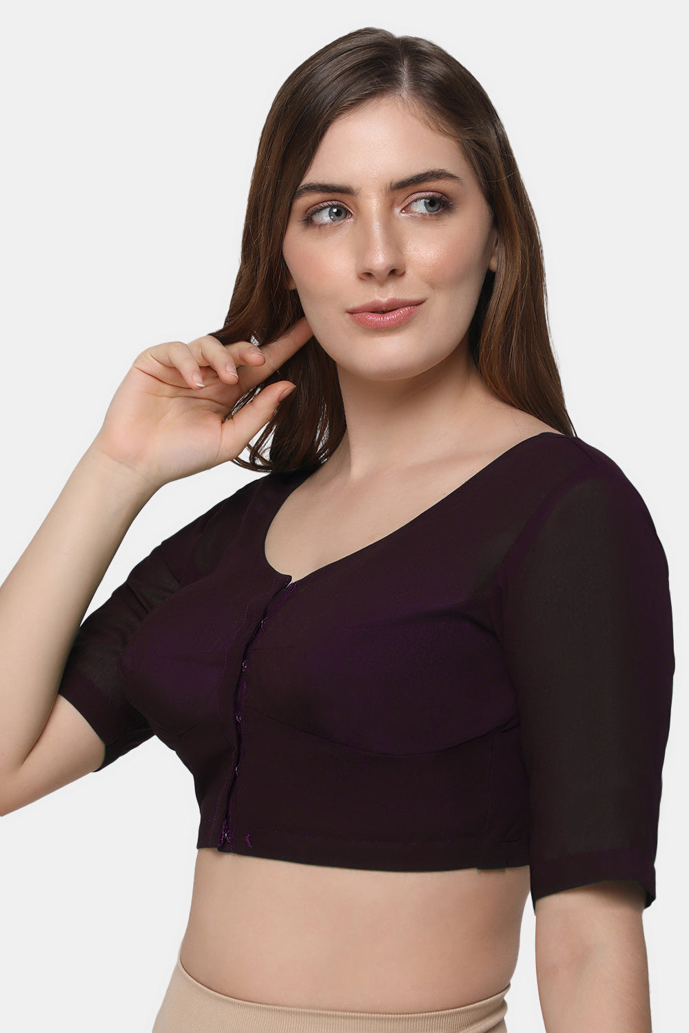 Naidu Hall Women's 2x2 Cotton Saree Blouse | Readymade Round Neck Short Sleeve Woven Cotton Blouse | Plain Traditional Blouse for Cotton, Handloom & Linen Sarees - RNRE