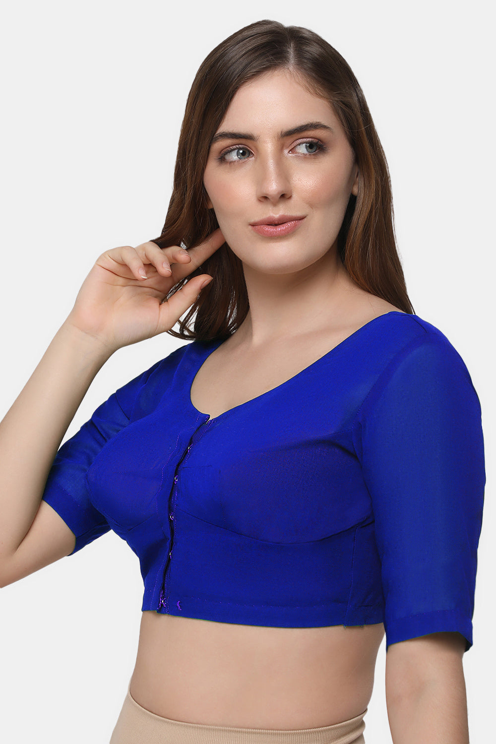 Naidu Hall Women's 2x2 Cotton Saree Blouse | Readymade Round Neck Short Sleeve Woven Cotton Blouse | Plain Traditional Blouse for Cotton, Handloom & Linen Sarees - RNRE