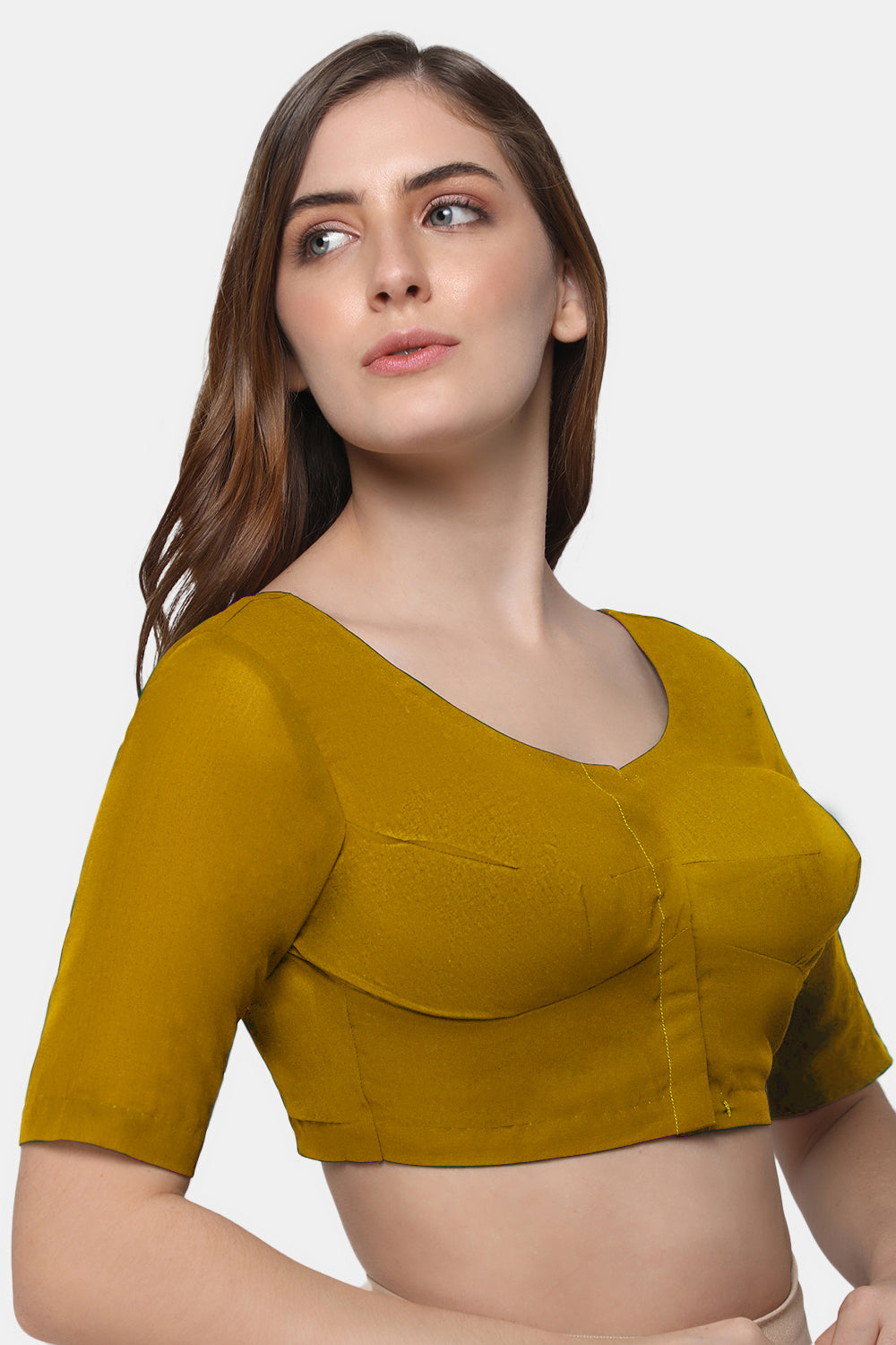 Naidu Hall Women's 2x2 Cotton Saree Blouse | Readymade Round Neck Short Sleeve Woven Cotton Blouse | Plain Traditional Blouse for Cotton, Handloom & Linen Sarees - RNRE