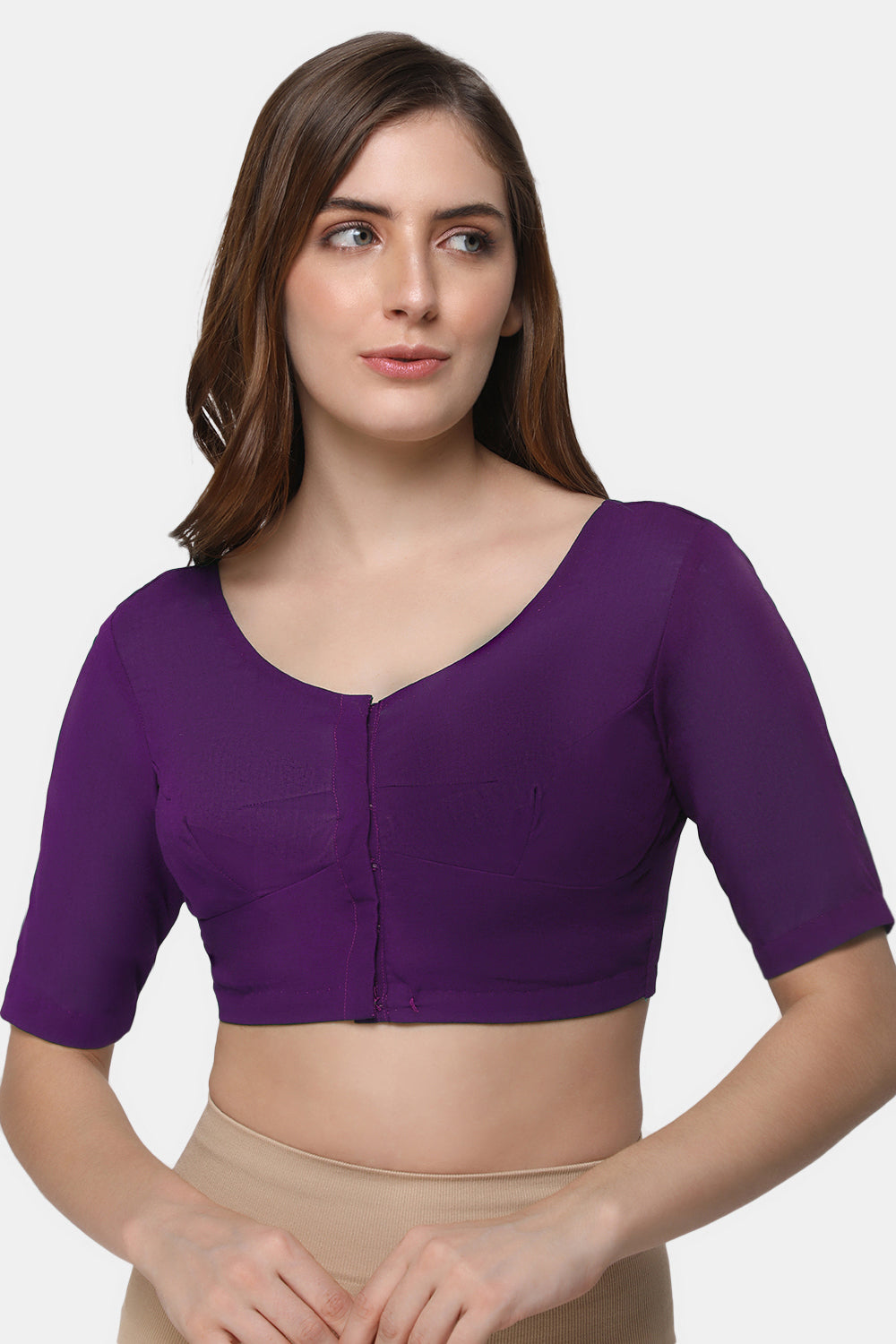 Naidu Hall Women's 2x2 Cotton Saree Blouse | Readymade Round Neck Short Sleeve Woven Cotton Blouse | Plain Traditional Blouse for Cotton, Handloom & Linen Sarees - RNRE