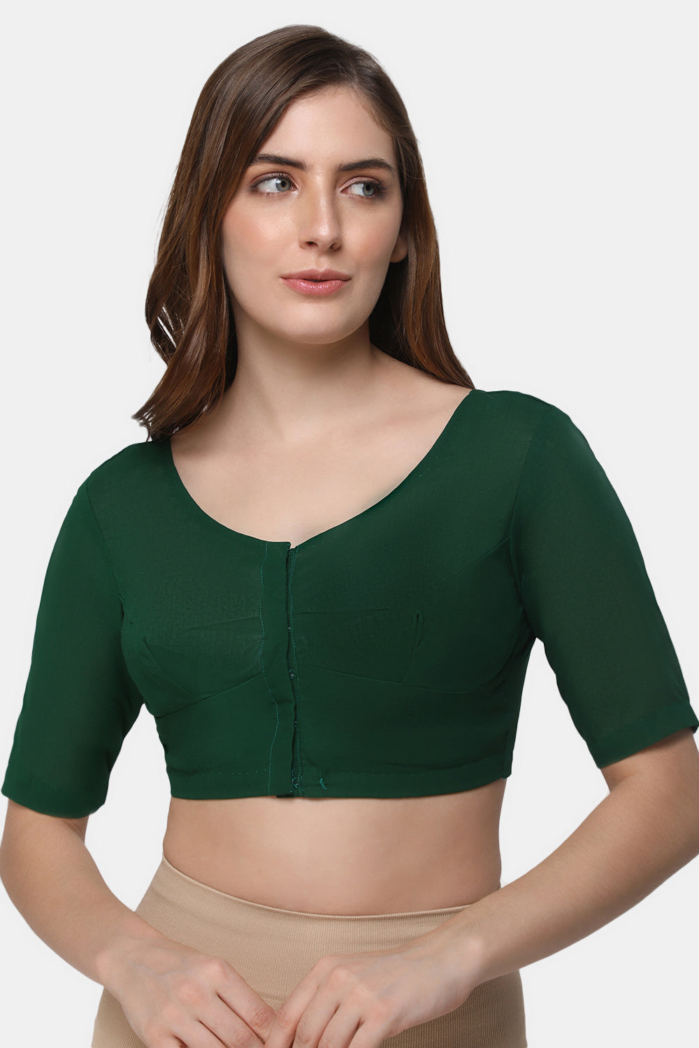 Naidu Hall Women's 2x2 Cotton Saree Blouse | Readymade Round Neck Short Sleeve Woven Cotton Blouse | Plain Traditional Blouse for Cotton, Handloom & Linen Sarees - RNRE