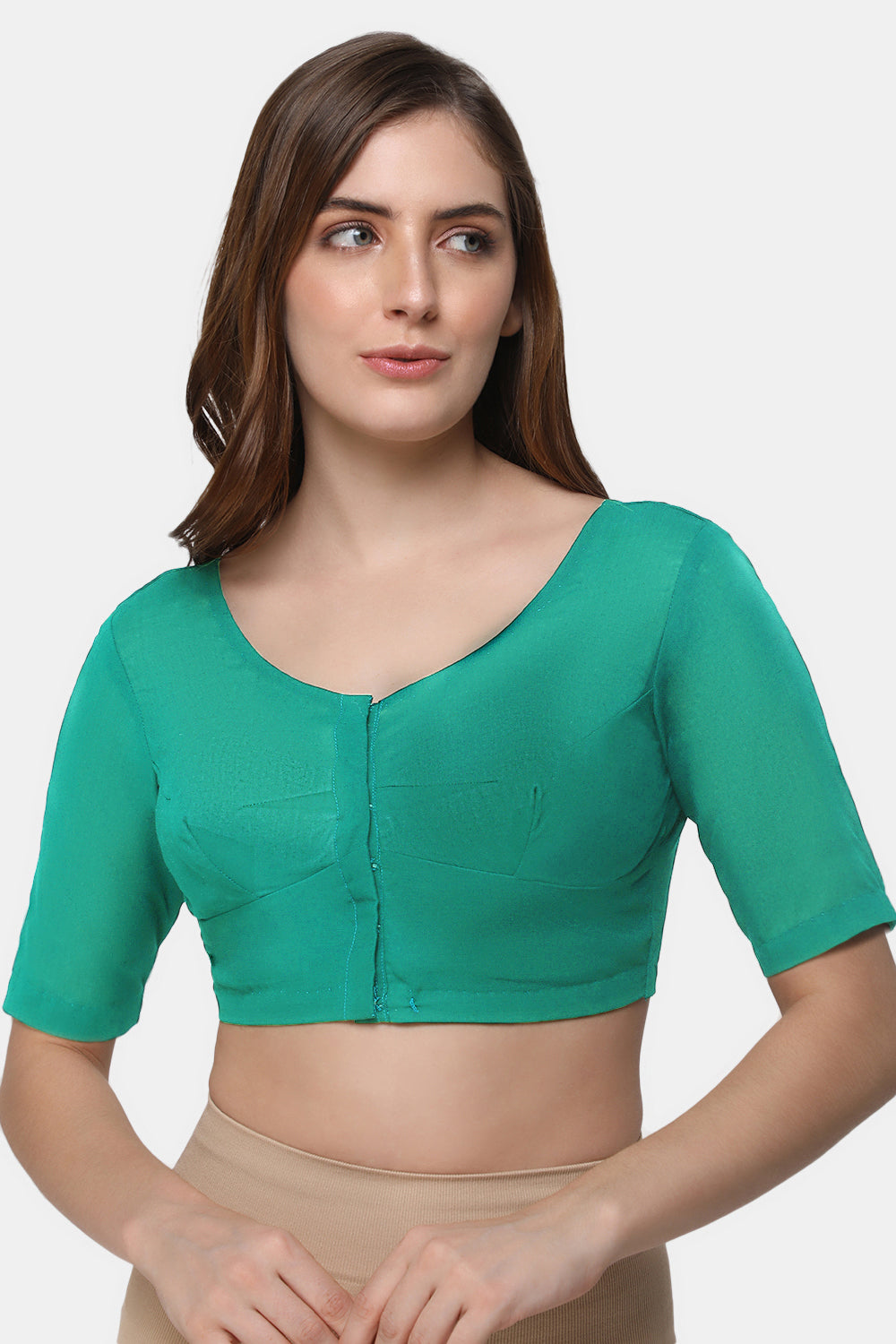 Naidu Hall Women's 2x2 Cotton Saree Blouse | Readymade Round Neck Short Sleeve Woven Cotton Blouse | Plain Traditional Blouse for Cotton, Handloom & Linen Sarees - RNRE