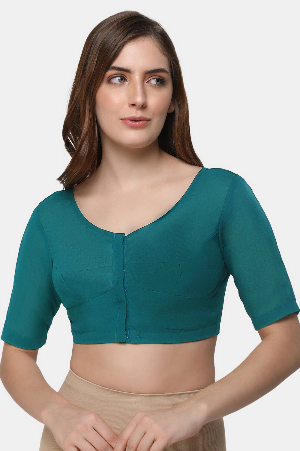 Naidu Hall Women's 2x2 Cotton Saree Blouse | Readymade Round Neck Short Sleeve Woven Cotton Blouse | Plain Traditional Blouse for Cotton, Handloom & Linen Sarees - RNRE