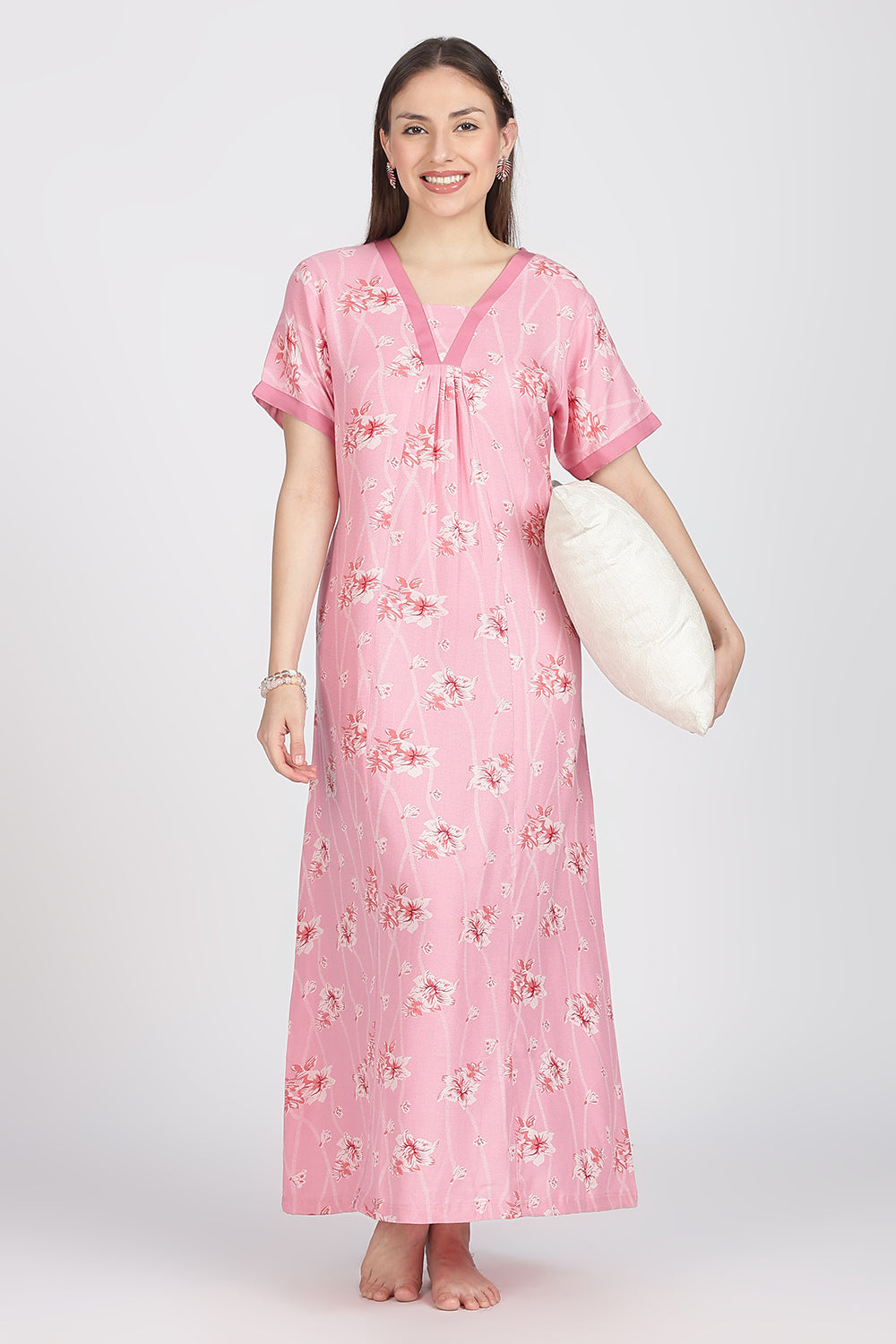 Naidu Hall Women’s Alpine Printed Cotton Nighty | Full-Length V-Neck Daily Wear & Sleepwear Nightdress
 - NB18