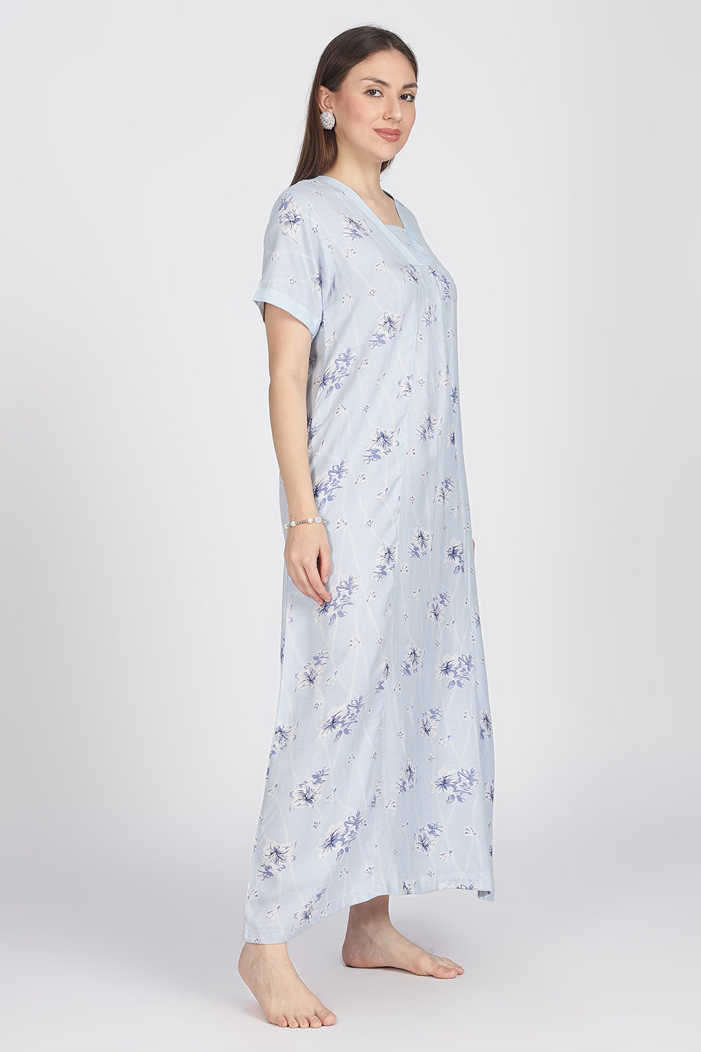 Naidu Hall Women’s Alpine Printed Cotton Nighty | Full-Length V-Neck Daily Wear & Sleepwear Nightdress
 - NB18