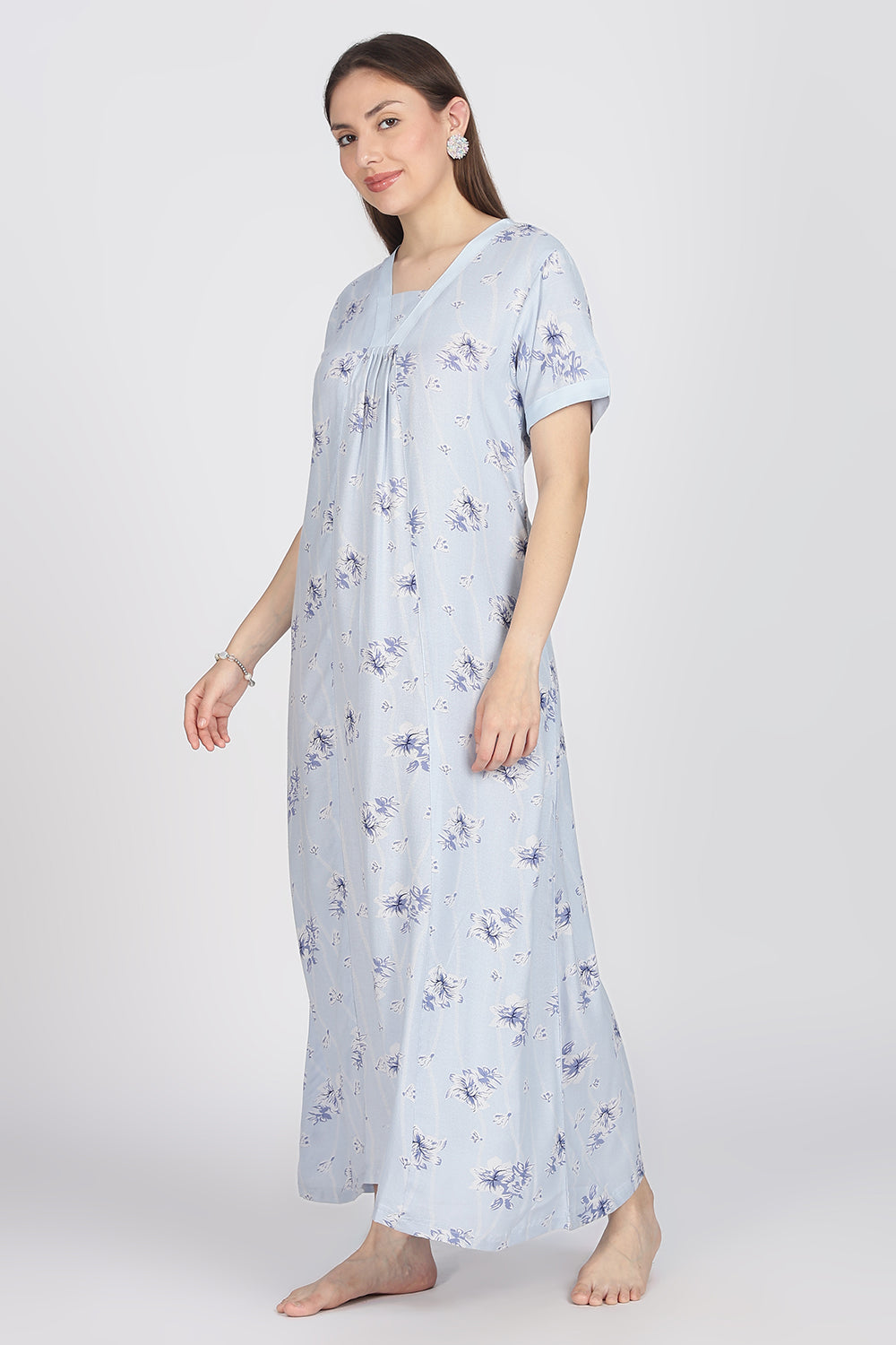 Naidu Hall Women’s Alpine Printed Cotton Nighty | Full-Length V-Neck Daily Wear & Sleepwear Nightdress
 - NB18