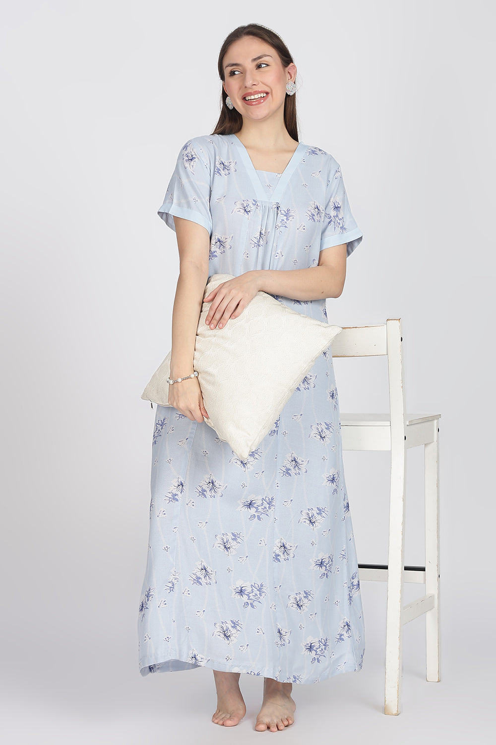 Naidu Hall Women’s Alpine Printed Cotton Nighty | Full-Length V-Neck Daily Wear & Sleepwear Nightdress
 - NB18