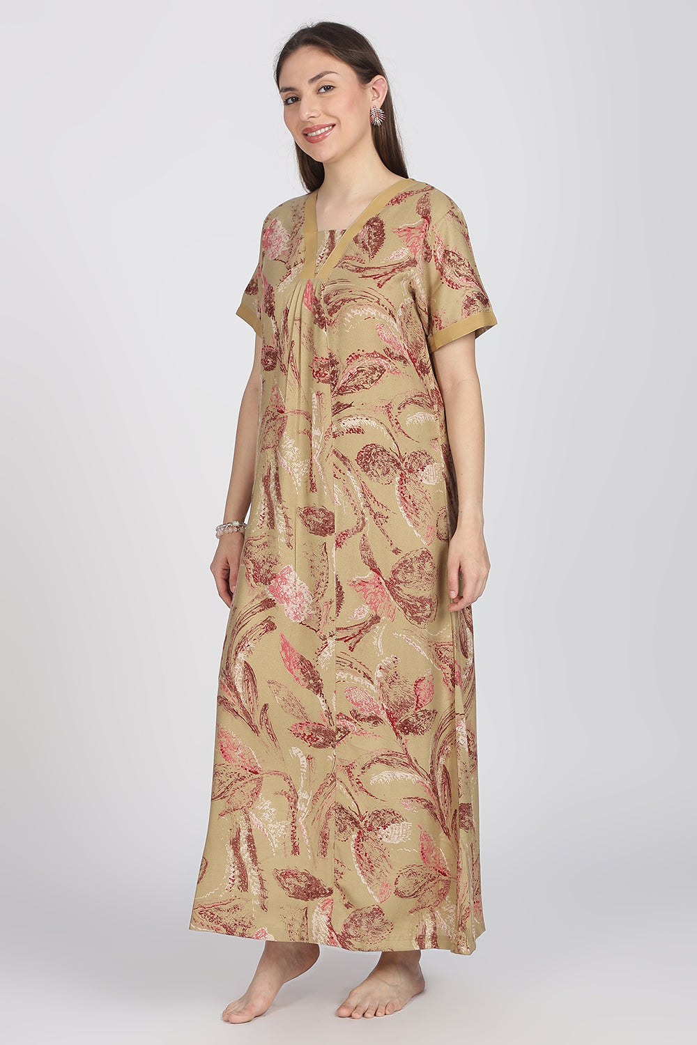 Naidu Hall Women’s Alpine Printed Cotton Nighty | Full-Length V-Neck Daily Wear & Sleepwear Nightdress
 - NB19