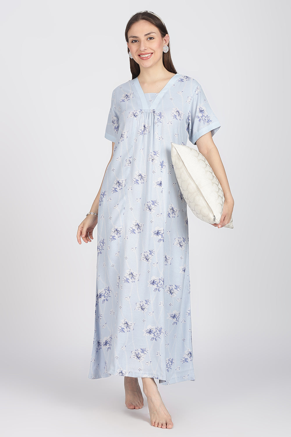 Naidu Hall Women’s Alpine Printed Cotton Nighty | Full-Length V-Neck Daily Wear & Sleepwear Nightdress
 - NB18