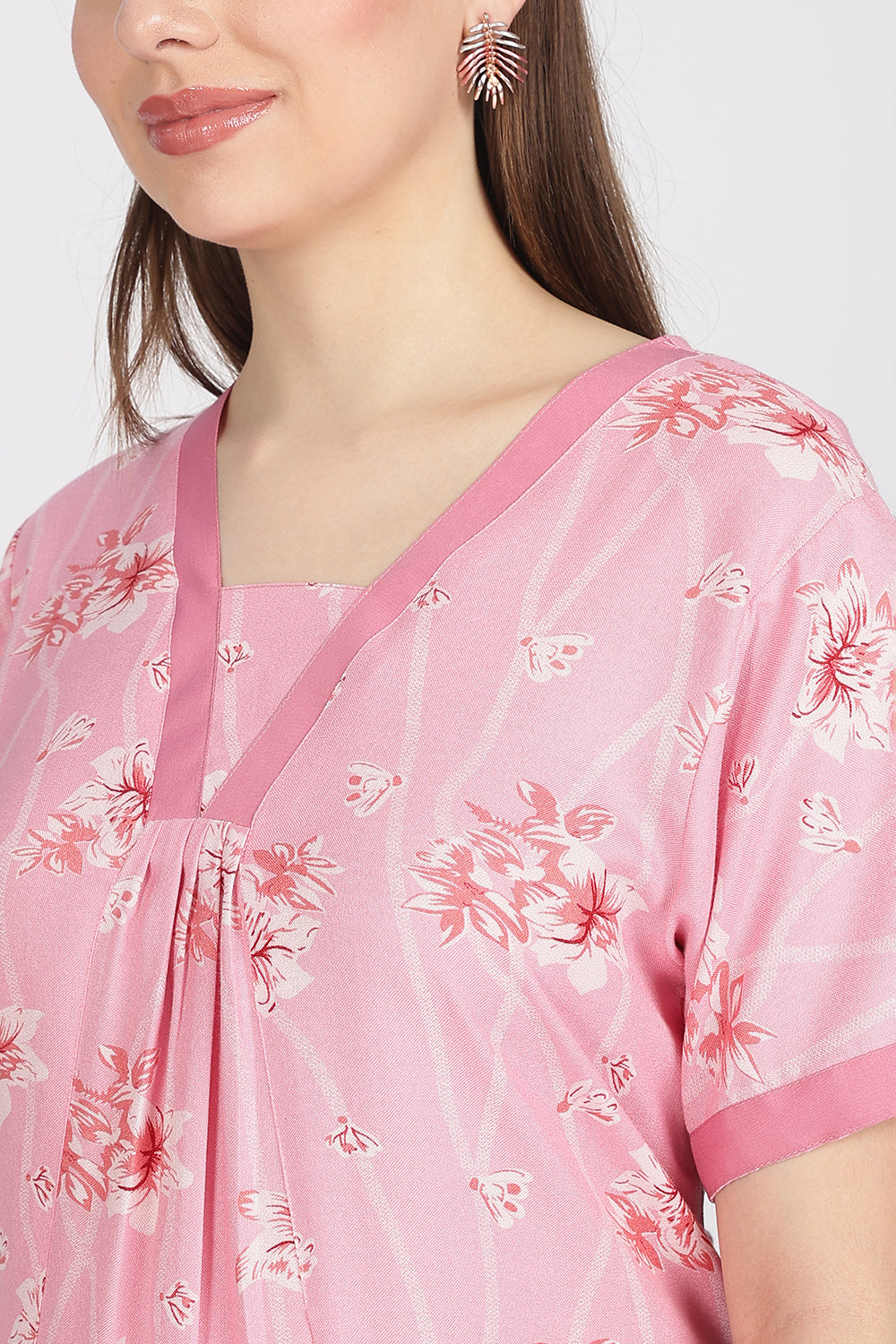 Naidu Hall Women’s Alpine Printed Cotton Nighty | Full-Length V-Neck Daily Wear & Sleepwear Nightdress
 - NB18