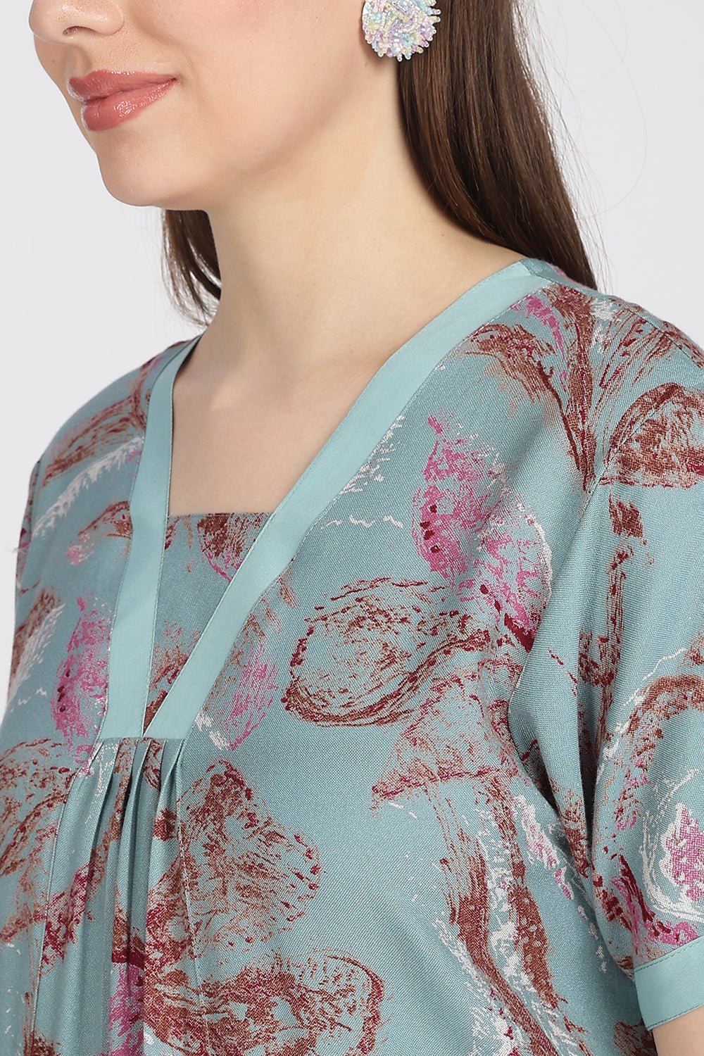 Naidu Hall Women’s Alpine Printed Cotton Nighty | Full-Length V-Neck Daily Wear & Sleepwear Nightdress
 - NB19