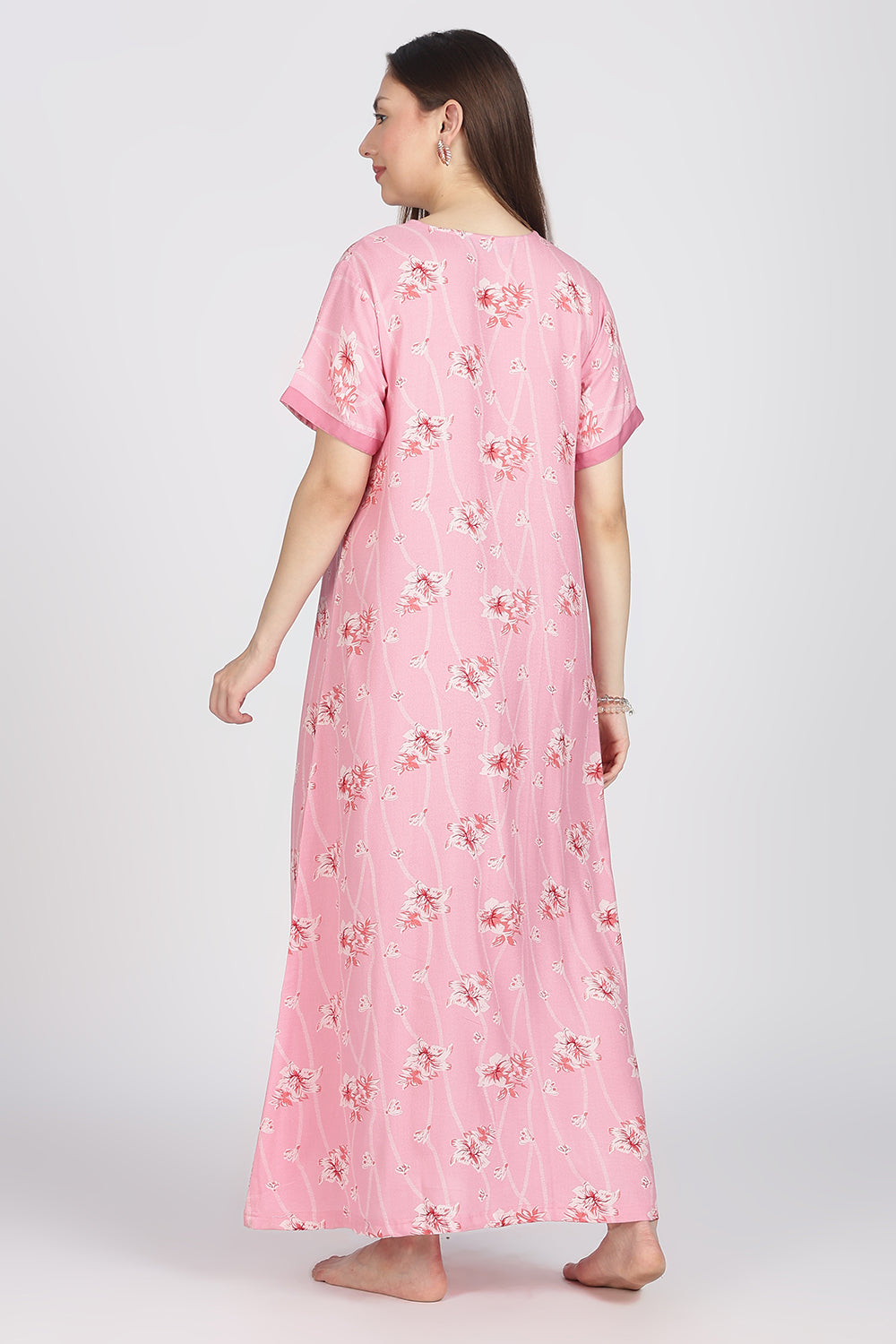 Naidu Hall Women’s Alpine Printed Cotton Nighty | Full-Length V-Neck Daily Wear & Sleepwear Nightdress
 - NB18