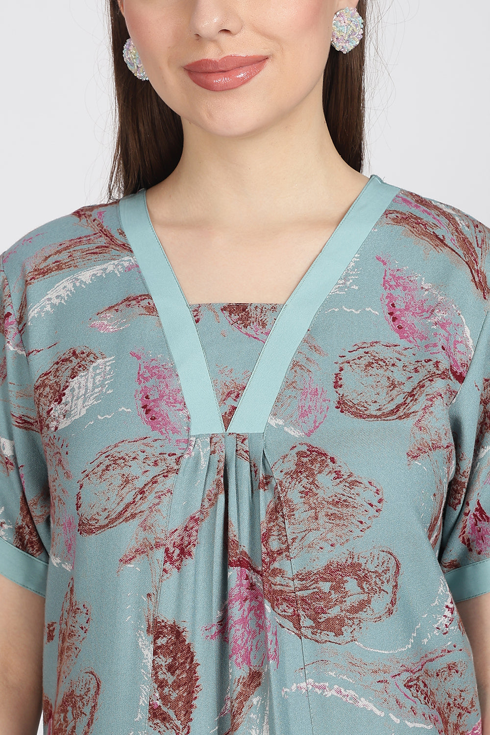 Naidu Hall Women’s Alpine Printed Cotton Nighty | Full-Length V-Neck Daily Wear & Sleepwear Nightdress
 - NB19