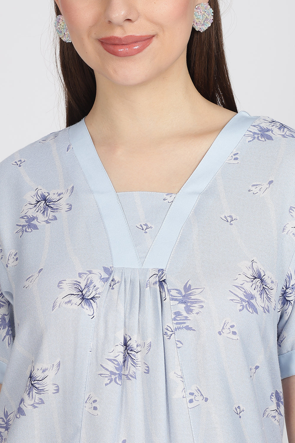 Naidu Hall Women’s Alpine Printed Cotton Nighty | Full-Length V-Neck Daily Wear & Sleepwear Nightdress
 - NB18