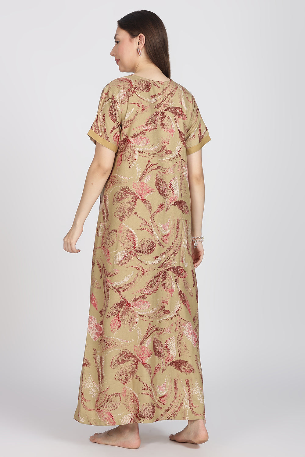 Naidu Hall Women’s Alpine Printed Cotton Nighty | Full-Length V-Neck Daily Wear & Sleepwear Nightdress
 - NB19