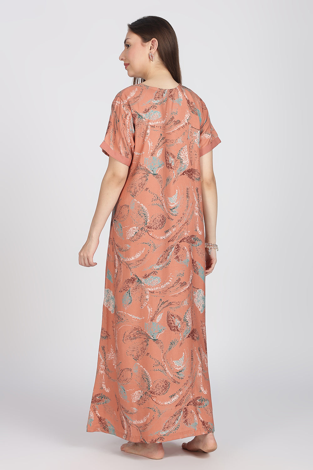 Naidu Hall Women’s Alpine Printed Cotton Nighty | Full-Length V-Neck Daily Wear & Sleepwear Nightdress
 - NB19