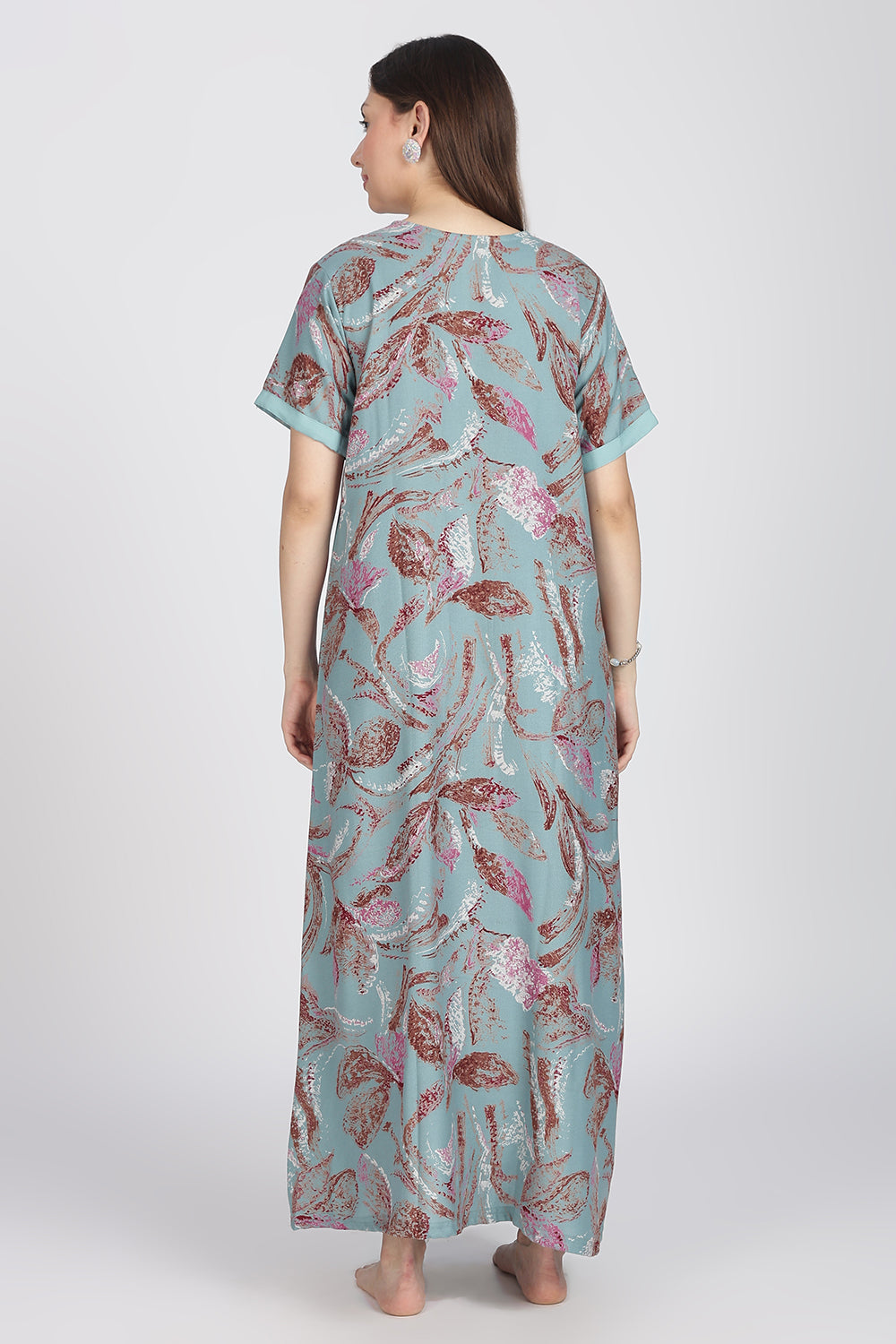 Naidu Hall Women’s Alpine Printed Cotton Nighty | Full-Length V-Neck Daily Wear & Sleepwear Nightdress
 - NB19