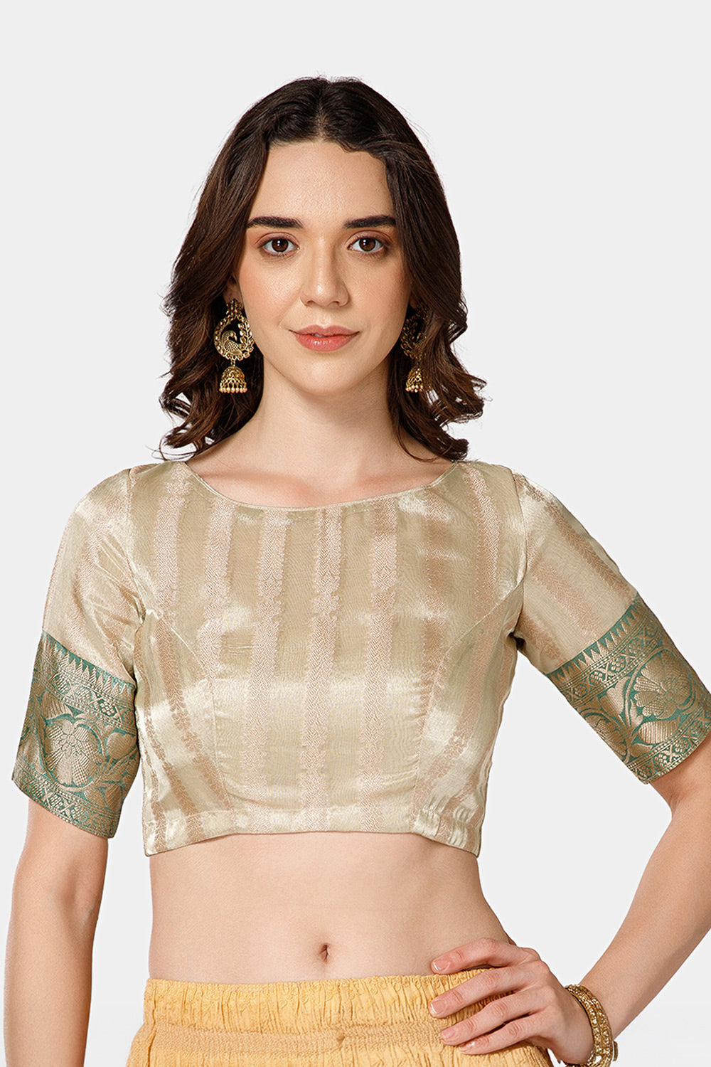Naidu Hall Women’s Brocade Boat Neck Blouse | Princess Cut, 3/4th Sleeves, Back Open Designer Blouse - BU25