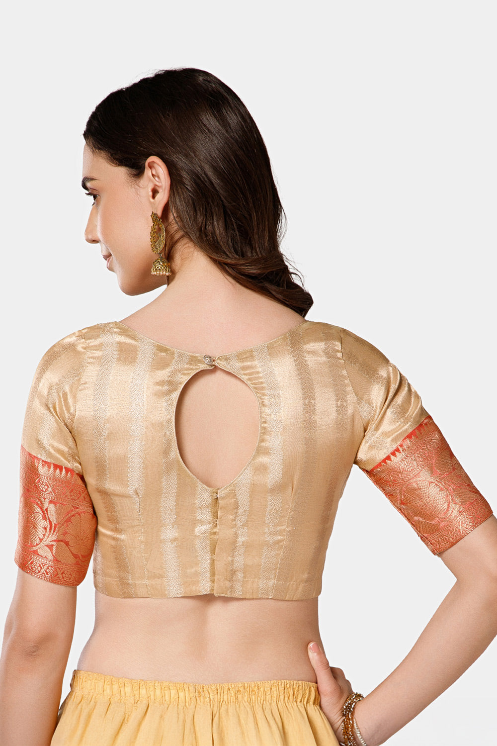 Naidu Hall Women’s Brocade Boat Neck Blouse | Princess Cut, 3/4th Sleeves, Back Open Designer Blouse - BU25