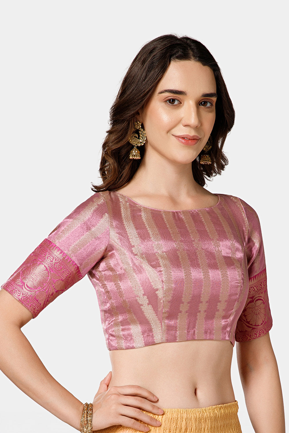 Naidu Hall Women’s Brocade Boat Neck Blouse | Princess Cut, 3/4th Sleeves, Back Open Designer Blouse - BU25