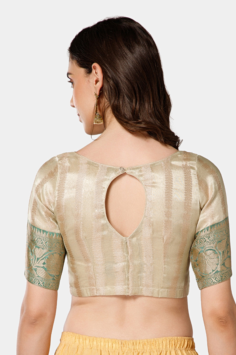 Naidu Hall Women’s Brocade Boat Neck Blouse | Princess Cut, 3/4th Sleeves, Back Open Designer Blouse - BU25