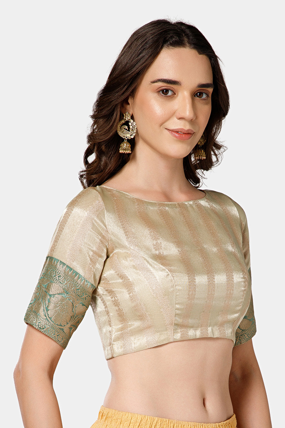 Naidu Hall Women’s Brocade Boat Neck Blouse | Princess Cut, 3/4th Sleeves, Back Open Designer Blouse - BU25