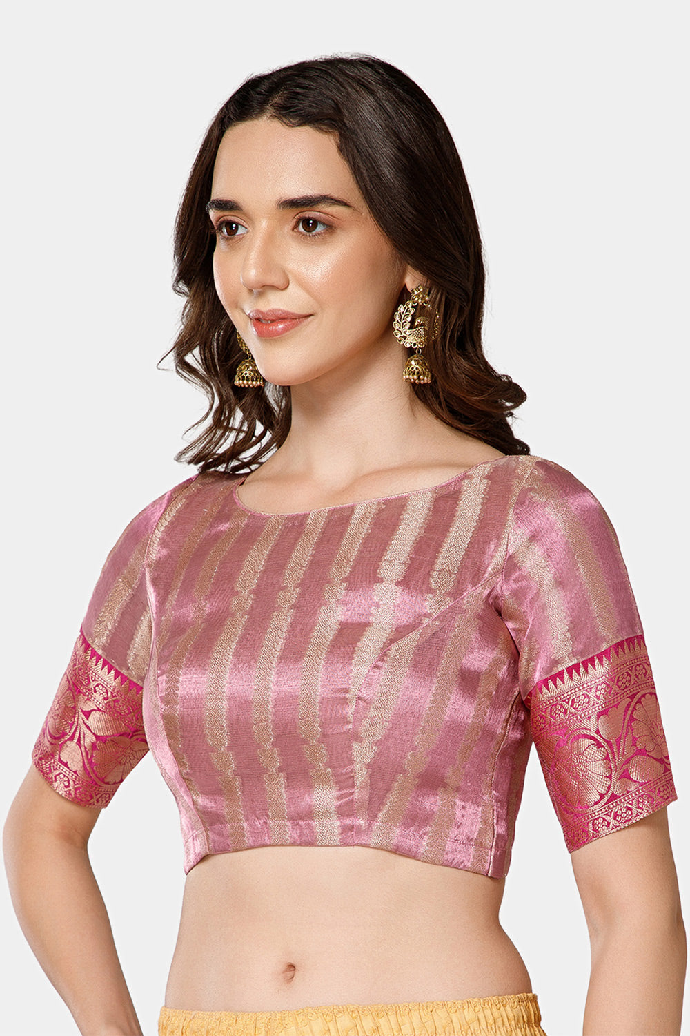 Naidu Hall Women’s Brocade Boat Neck Blouse | Princess Cut, 3/4th Sleeves, Back Open Designer Blouse - BU25