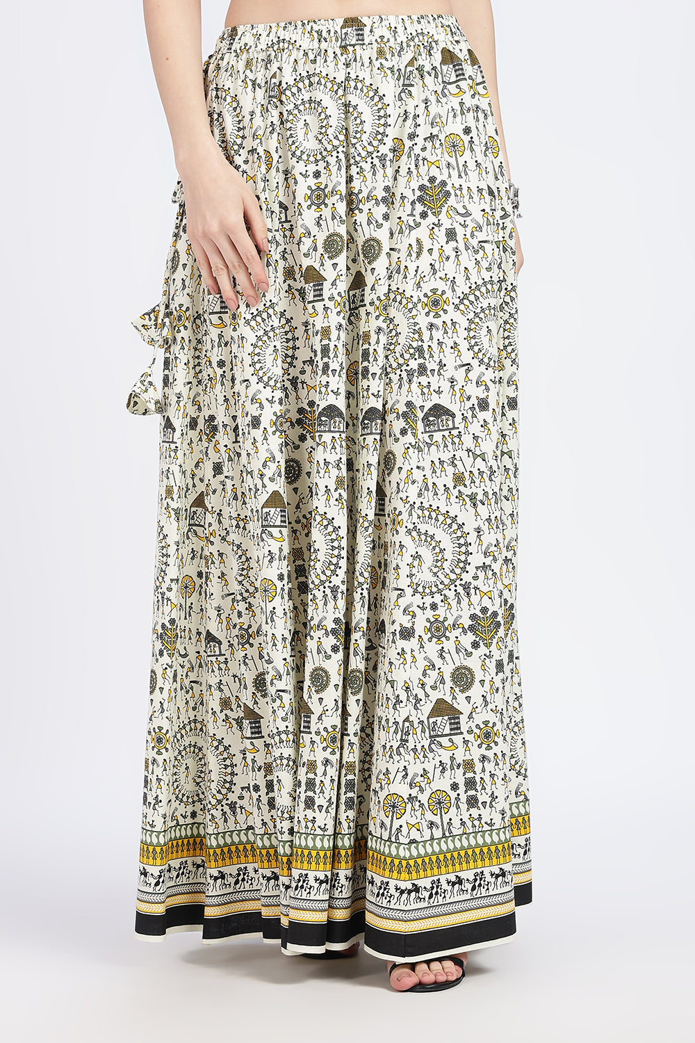 Mythri Women’s Cotton Blend Long Skirt with Tassels | Jaipur Print, Elastic Waist, Flared Fit - Pink Print - SK10