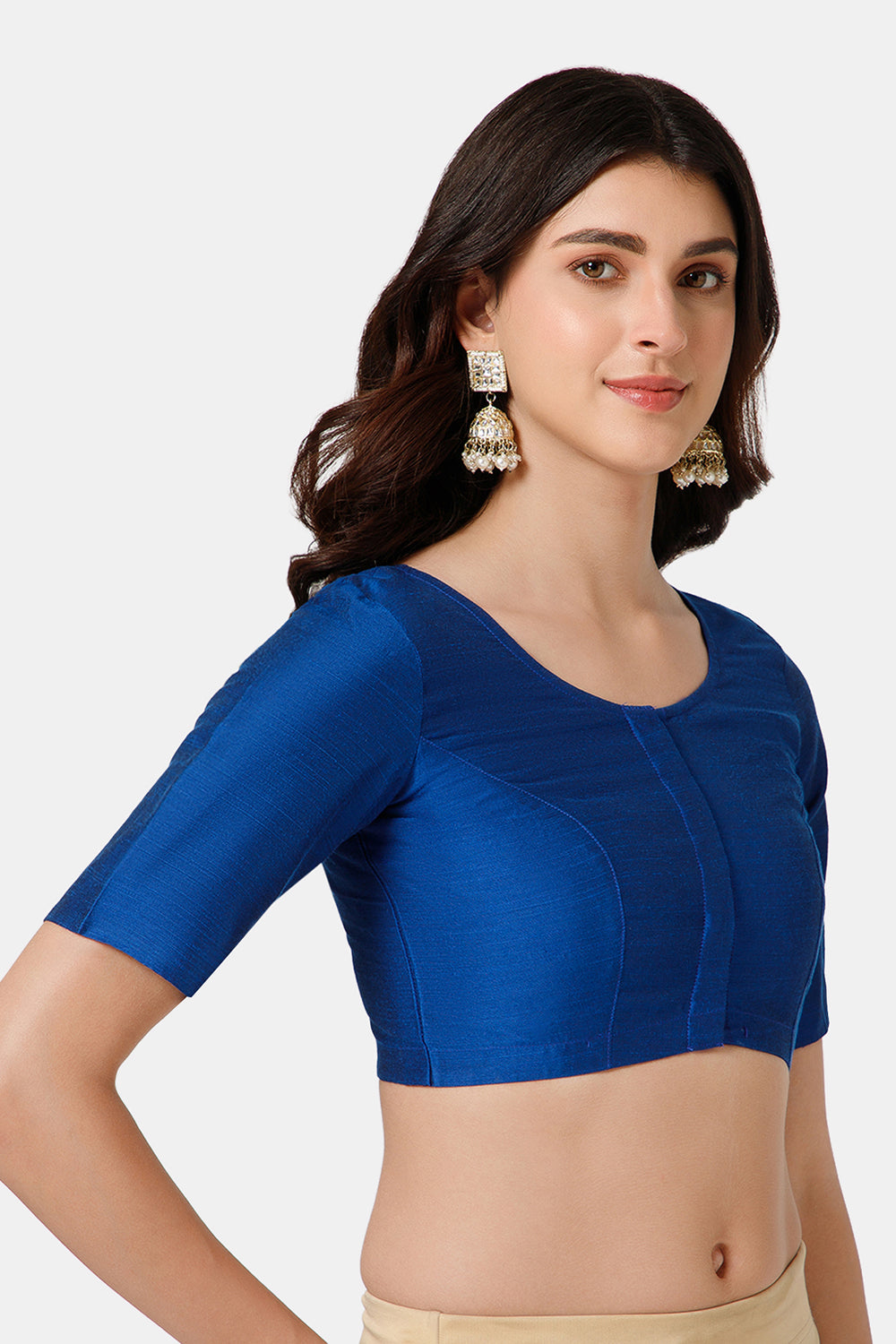 Naidu Hall Women’s Cotton Blouse – U-Neck Front Open Blouse with Elbow Sleeves & Princess Cut | Elegant Everyday & Ethnic Wear - BU17