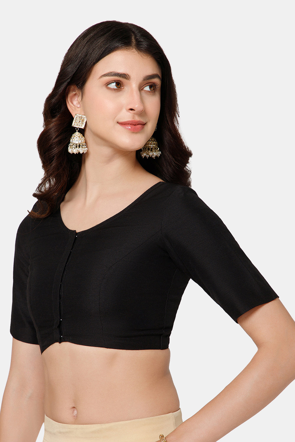 Naidu Hall Women’s Cotton Blouse – U-Neck Front Open Blouse with Elbow Sleeves & Princess Cut | Elegant Everyday & Ethnic Wear - BU17