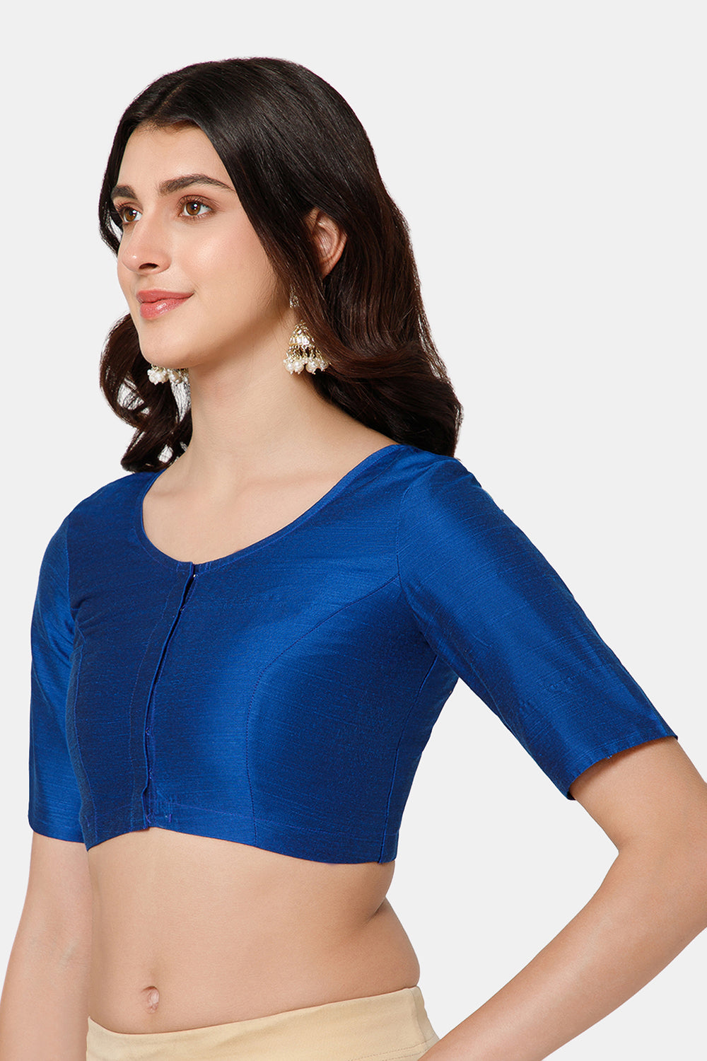 Naidu Hall Women’s Cotton Blouse – U-Neck Front Open Blouse with Elbow Sleeves & Princess Cut | Elegant Everyday & Ethnic Wear - BU17