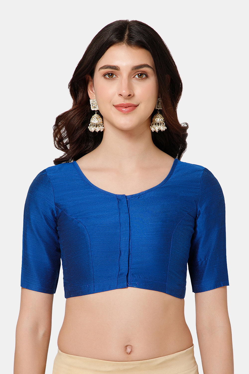 Naidu Hall Women’s Cotton Blouse – U-Neck Front Open Blouse with Elbow Sleeves & Princess Cut | Elegant Everyday & Ethnic Wear - BU17
