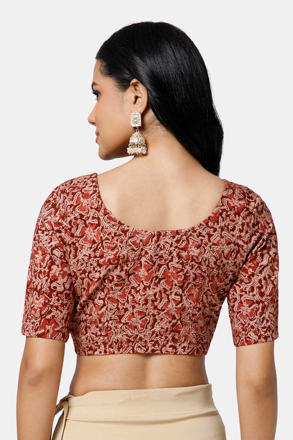 Naidu Hall Women’s Cotton Blouse – U-Neck Front Open Blouse with Princess Cut & Elbow Sleeves | Everyday Ethnic Wear - BU17-K7