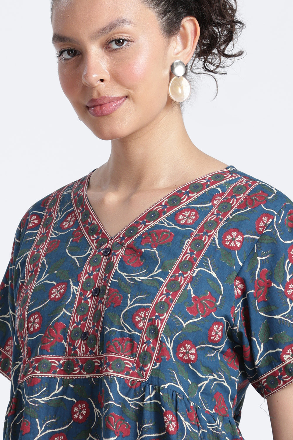 Naidu Hall Women’s Printed Cotton Nighty | Full-Length Daily Wear & Sleepwear Nightdress with V-Neck & Frock-Style Gathers
 - NB20
