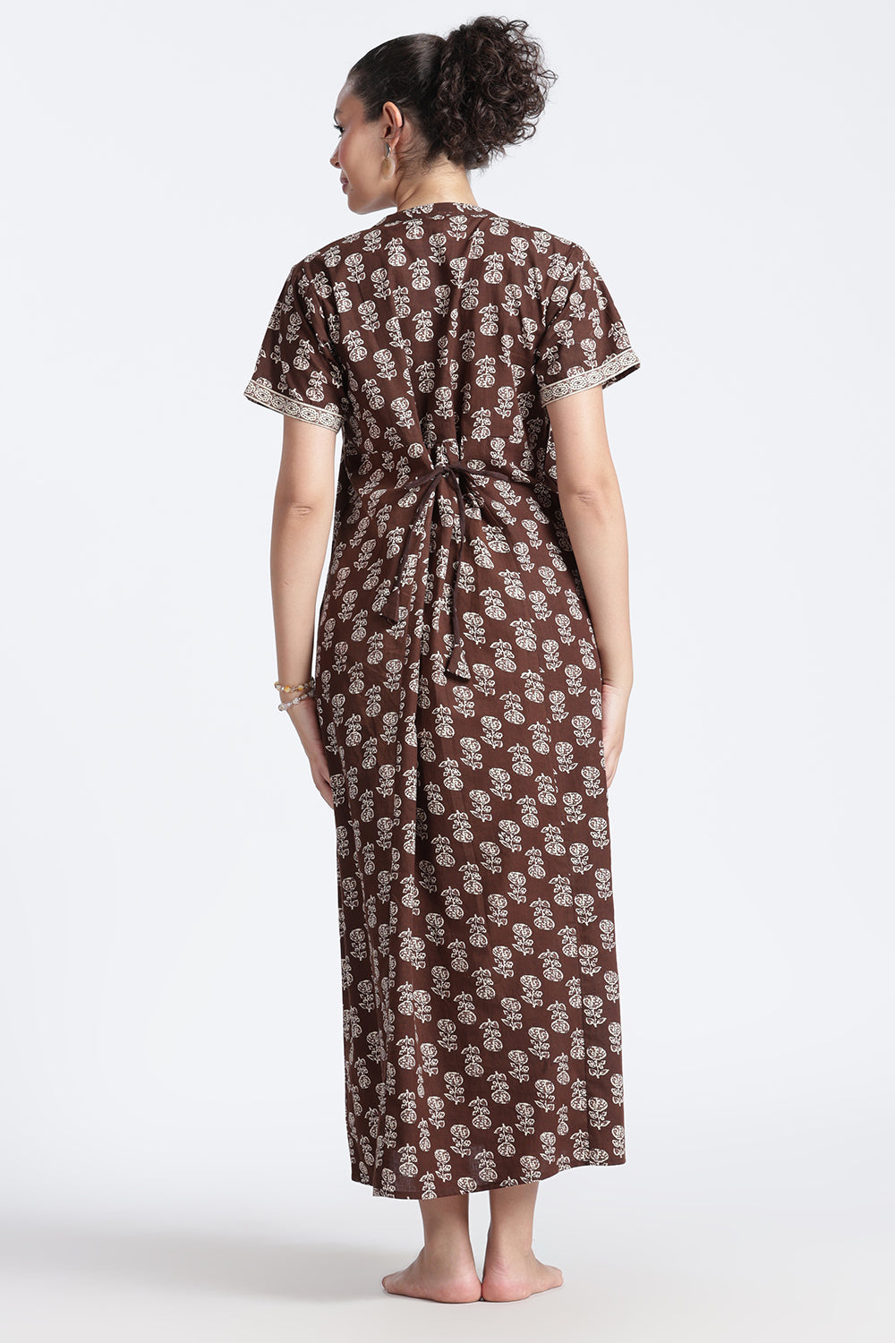 Naidu Hall Women’s Printed Cotton Nighty | Full-Length Daily Wear & Sleepwear Nightdress with Square Neck & Mandarin Collar
 - NB23