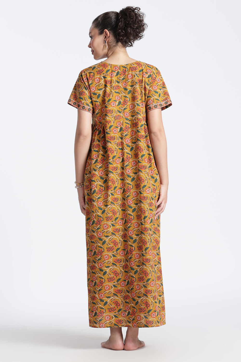 Naidu Hall Women’s Printed Cotton Nighty | Full-Length Daily Wear & Sleepwear Nightdress with V-Neck & Frock-Style Gathers
 - NB20