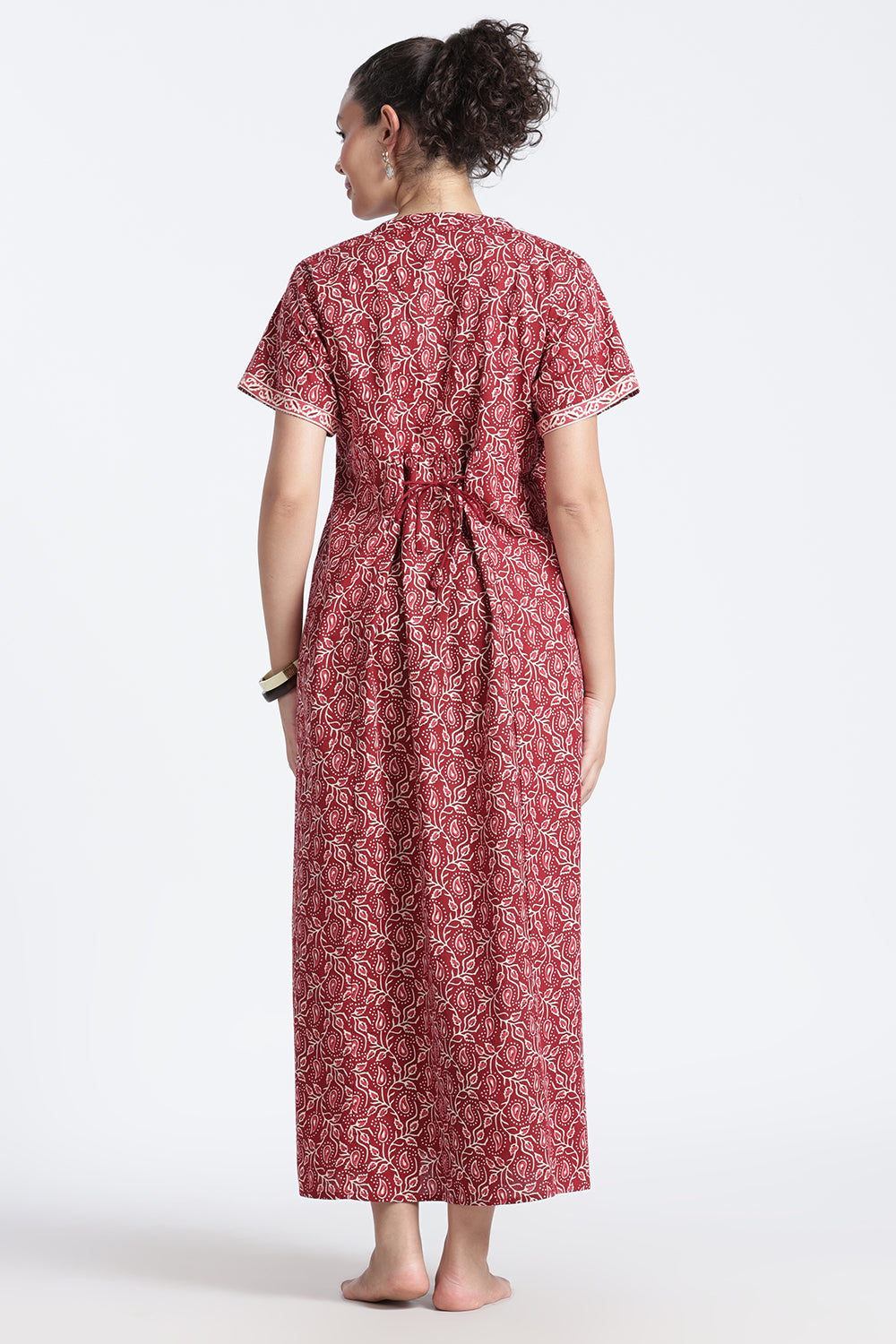 Naidu Hall Women’s Printed Cotton Nighty | Full-Length Daily Wear & Sleepwear Nightdress with Square Neck & Mandarin Collar
 - NB22