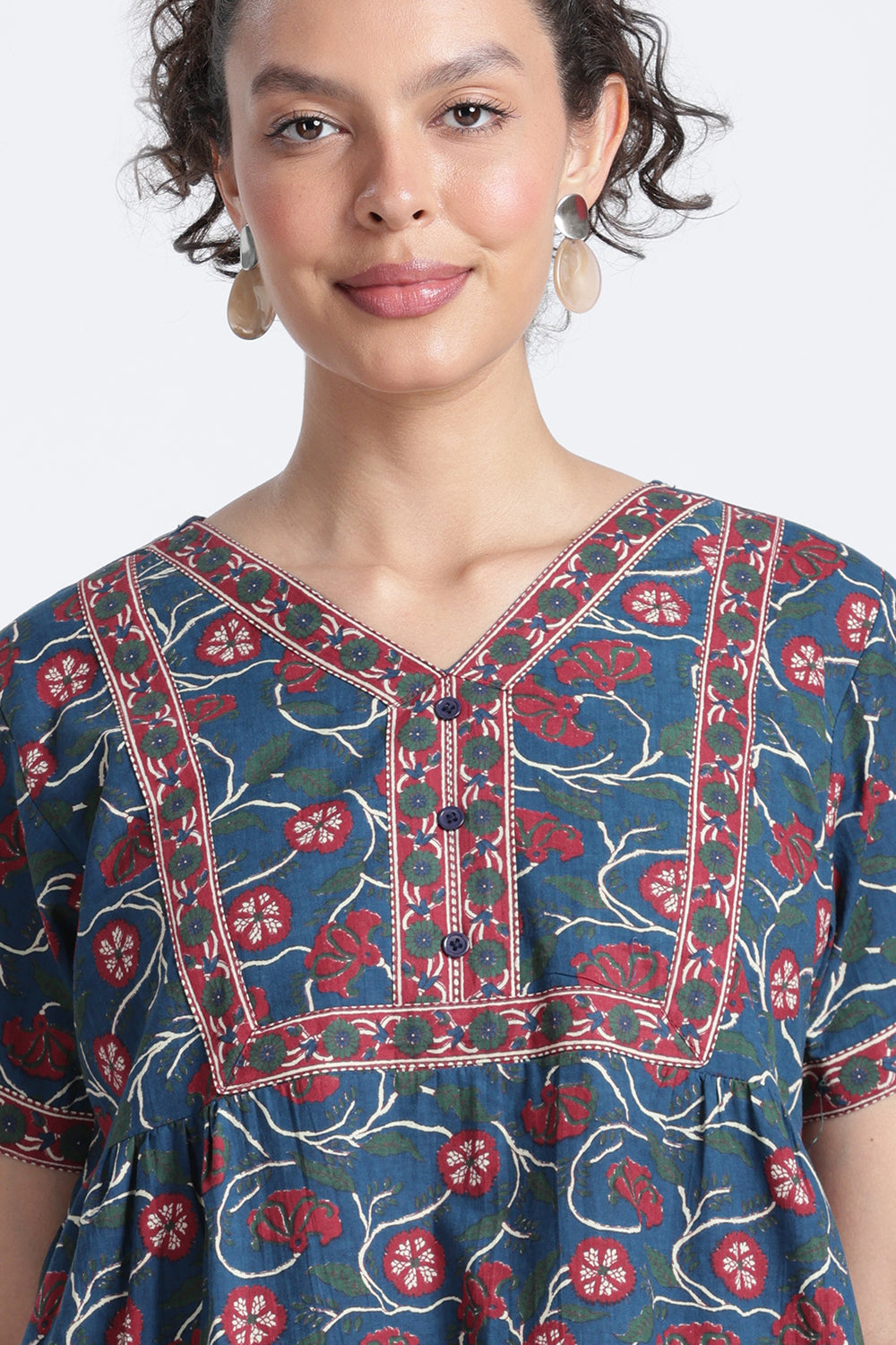Naidu Hall Women’s Printed Cotton Nighty | Full-Length Daily Wear & Sleepwear Nightdress with V-Neck & Frock-Style Gathers
 - NB20