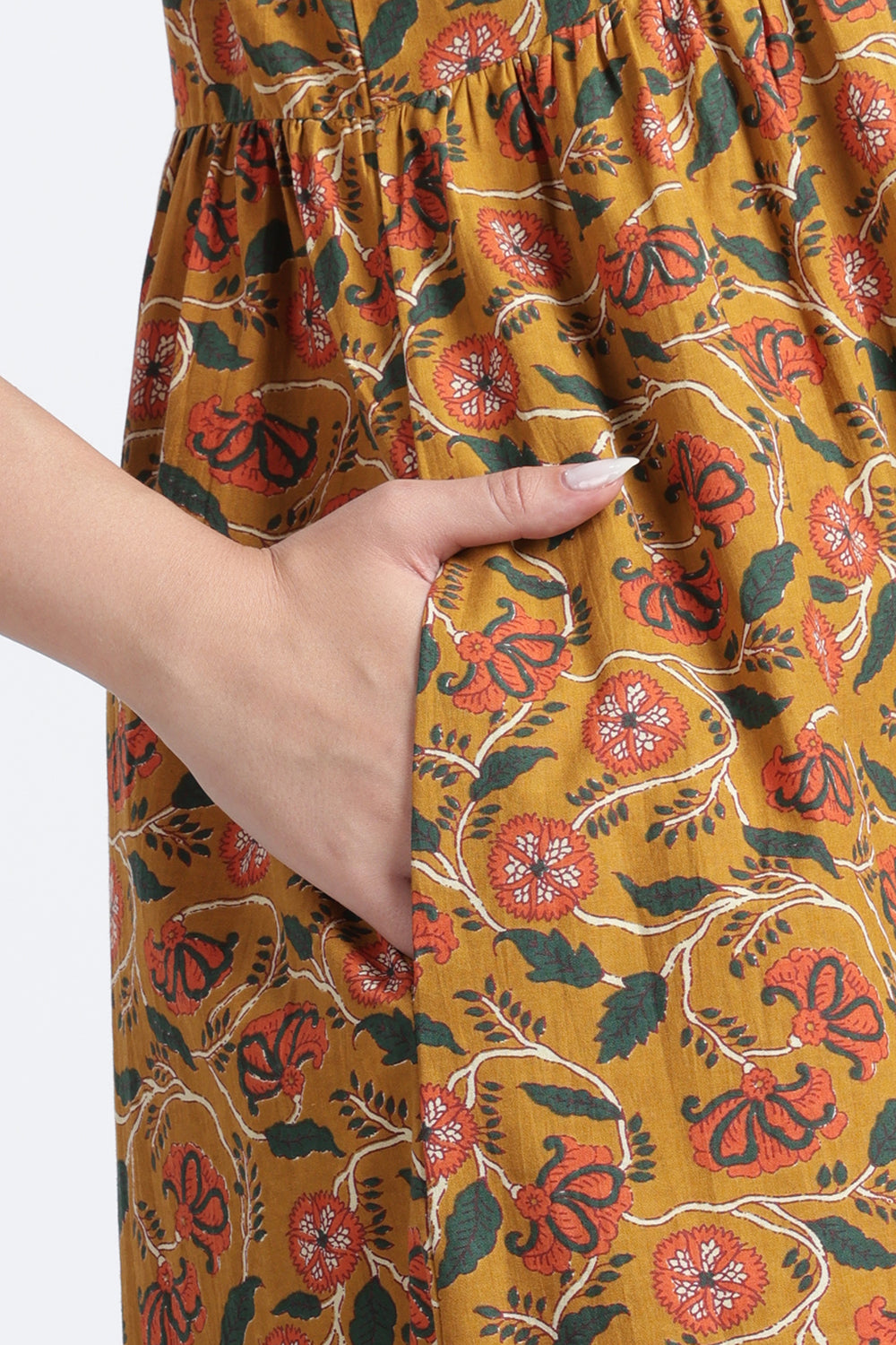 Naidu Hall Women’s Printed Cotton Nighty | Full-Length Daily Wear & Sleepwear Nightdress with V-Neck & Frock-Style Gathers
 - NB20