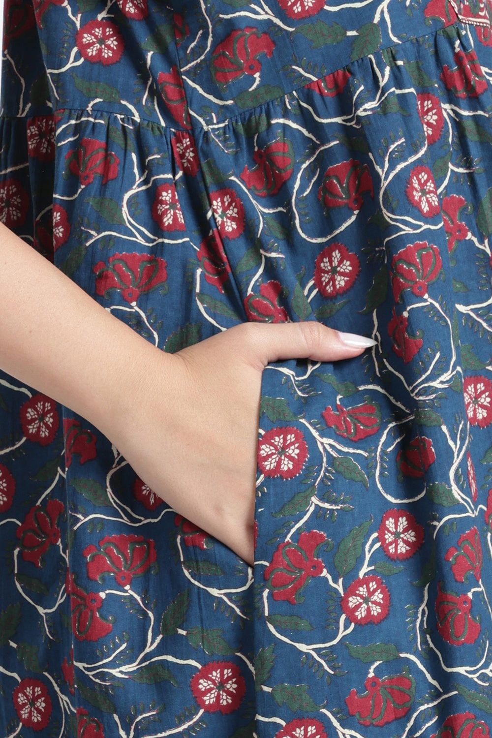 Naidu Hall Women’s Printed Cotton Nighty | Full-Length Daily Wear & Sleepwear Nightdress with V-Neck & Frock-Style Gathers
 - NB20