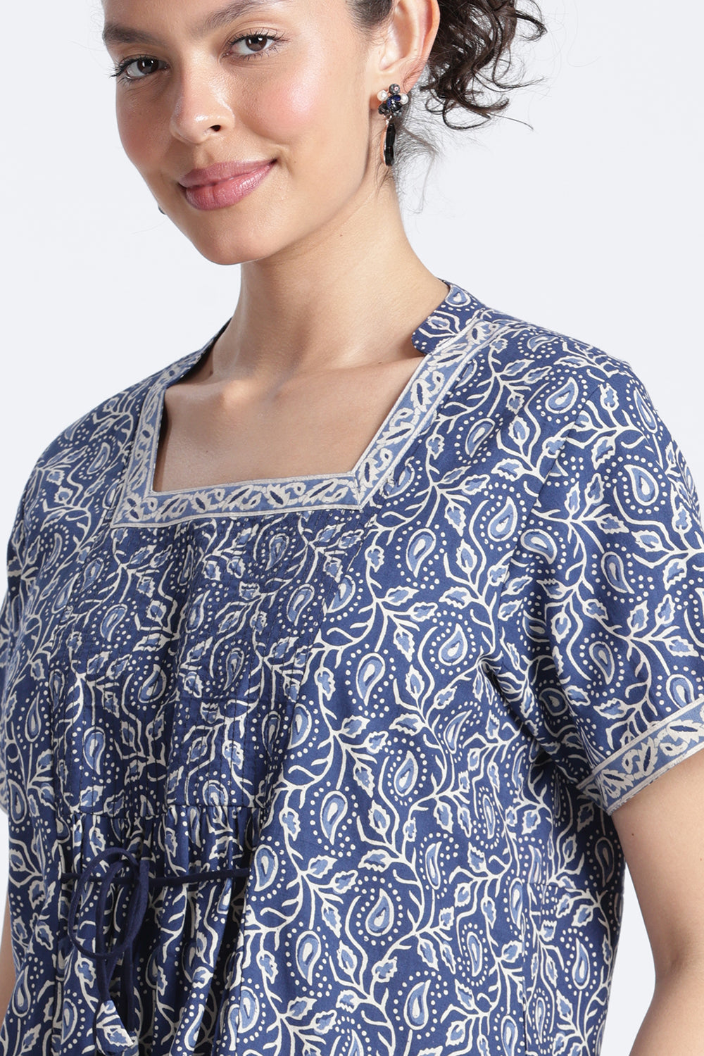 Naidu Hall Women’s Printed Cotton Nighty | Full-Length Daily Wear & Sleepwear Nightdress with Square Neck & Mandarin Collar
 - NB22