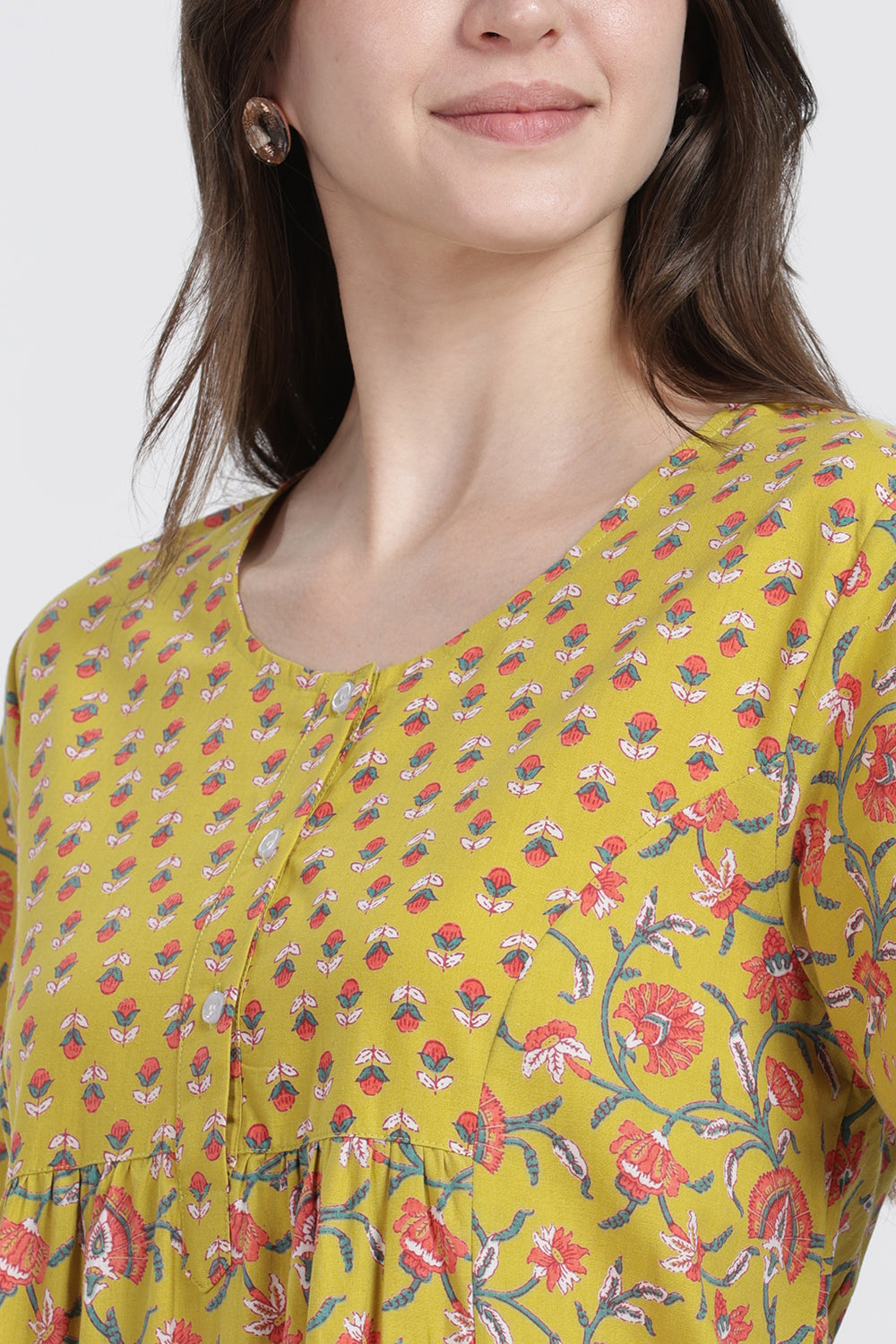 Naidu Hall Women’s Floral Printed Cotton Blend Nighty | Full-Length Round Neck Daily Wear Nightdress
 - NB14