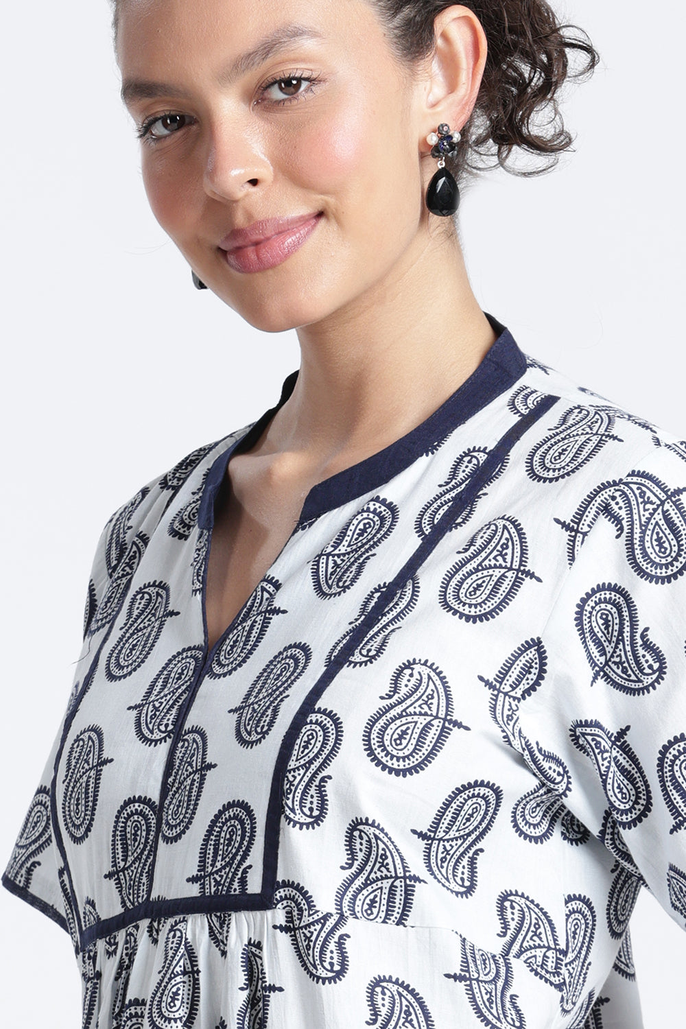 Naidu Hall Women’s Printed Cotton Nighty | Full-Length Daily Wear & Sleepwear Nightdress with V-Neck & Frock-Style Gathers
 - NB21